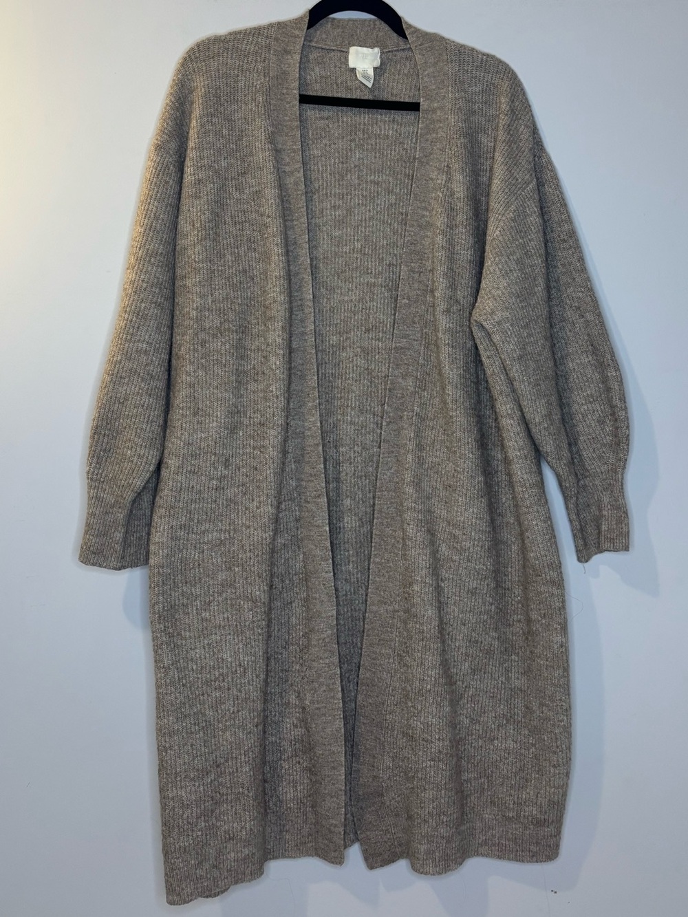 H&M Cozy Open-Front Long Ribbed Cardigan Sweater Taupe Brown